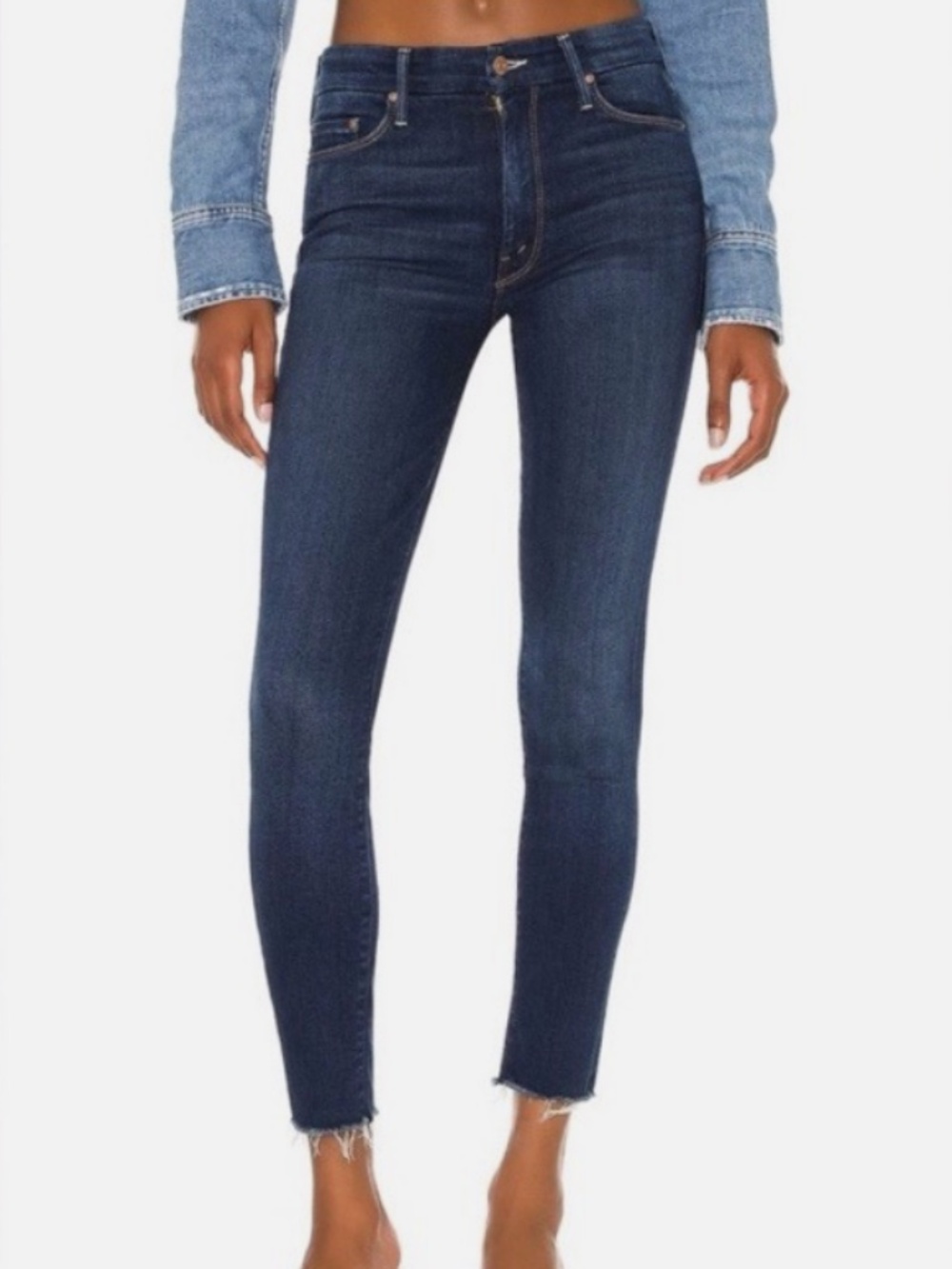 MOTHER Looker Angle Fray Dark Wash High-Rise Skinny Jeans